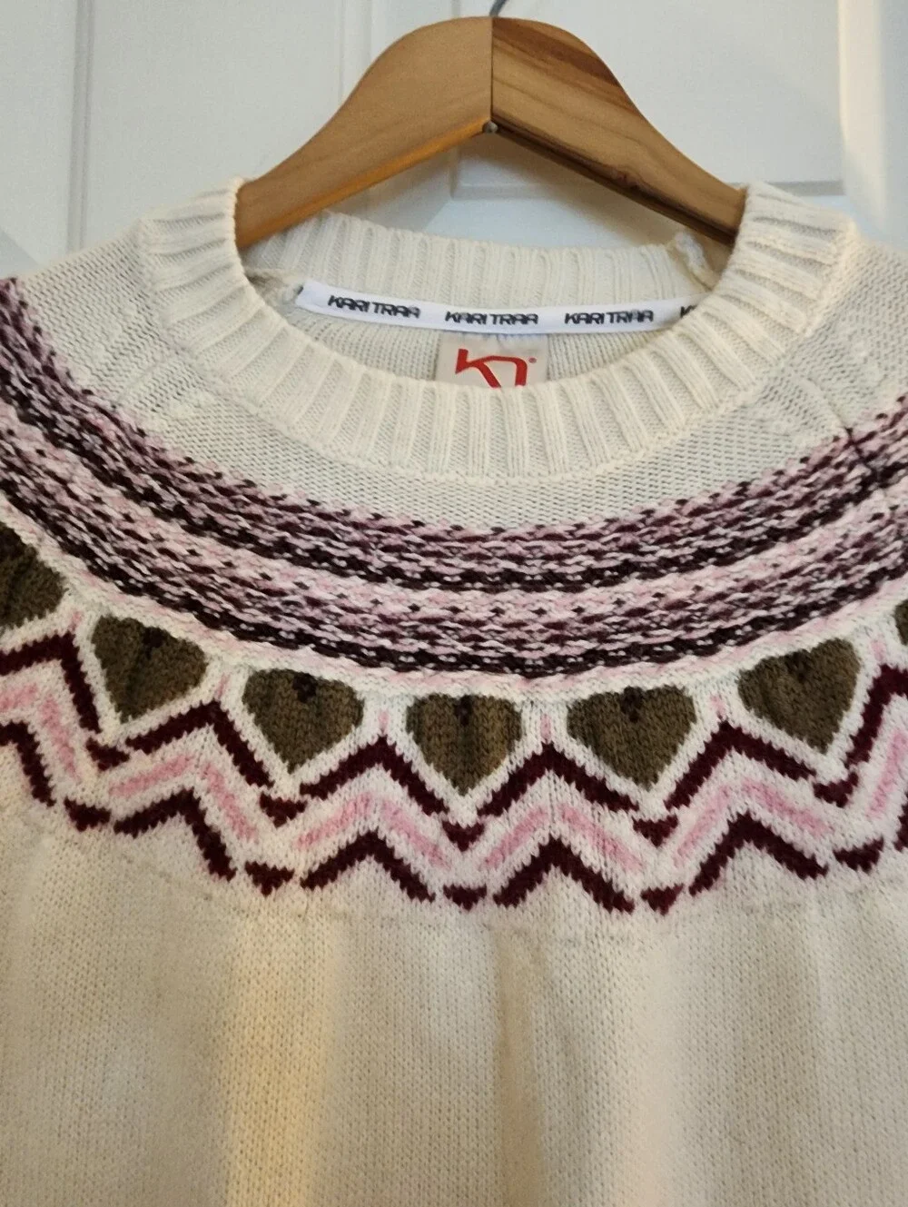 Kari Traa Sundve Fair Isle Wool Sweater Large Cream Pink&green  Apres Ski Winter